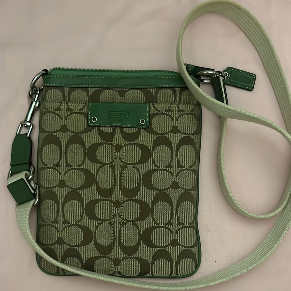 Coach Green and Cream Signature Crossbody Bag